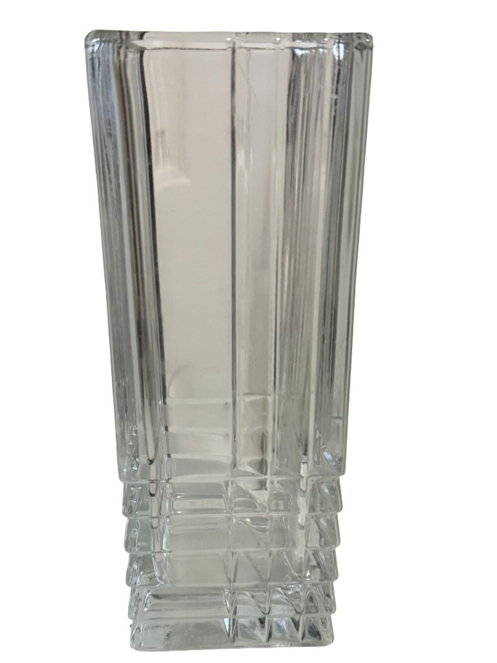 Vintage Italian Clear Glass Geometric Ribbed Vase 9 Inch Mid Century Modern